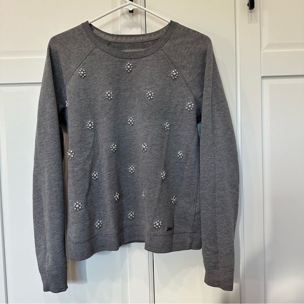 Abercrombie & Fitch Gray Sweatshirt with rhinestone and pearl details,medium